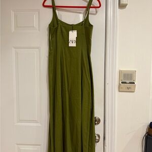 Zara Green Sleeveless Linen Blend Dress